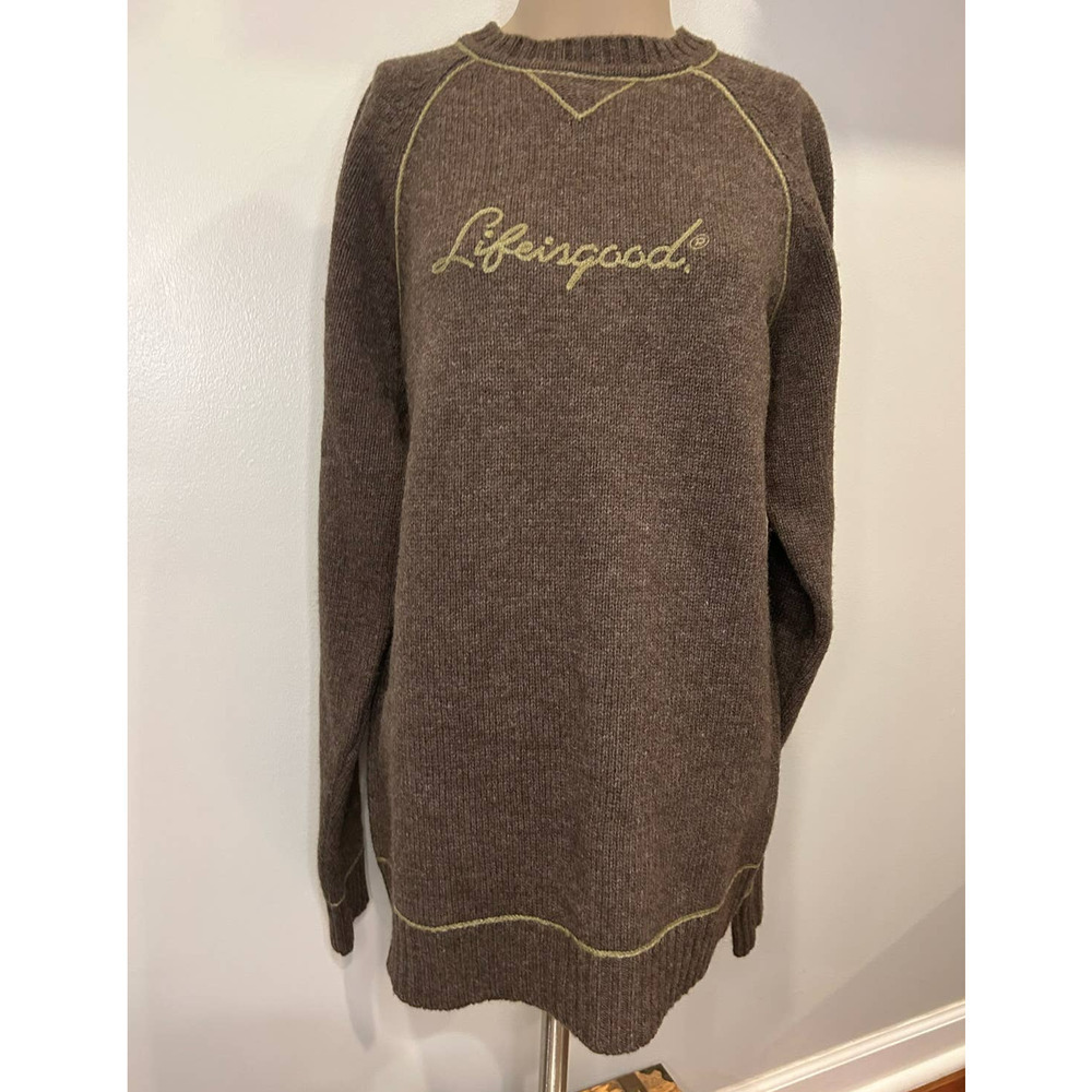 Life Is Good Aiden Lambswool Raglan Sweater Dusty Brown Long Sleeve Medium